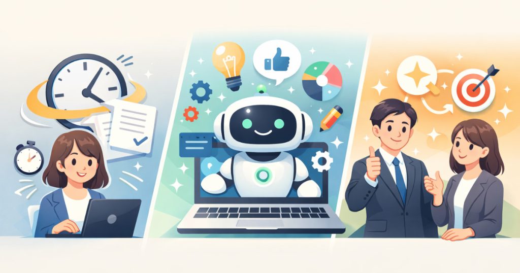 AIを活用して生き生きとしている男女3人